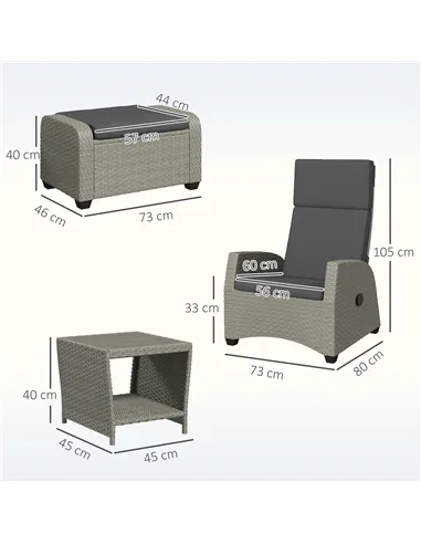 Outsunny 5-Piece Rattan Garden Furniture Set with Cushions - Charcoal Grey