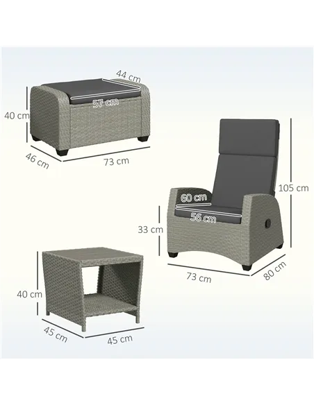 Outsunny 5-Piece Rattan Garden Furniture Set with Cushions - Charcoal Grey