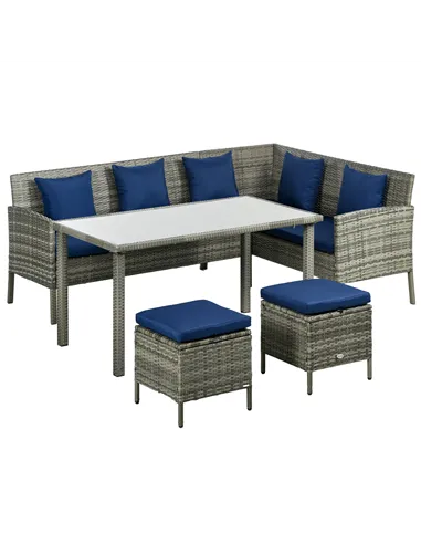 Outsunny 5 Pieces Rattan Garden Furniture Set with Dining Table, Cushions - Dark Blue