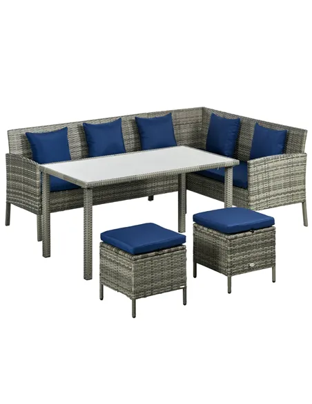 Outsunny 5 Pieces Rattan Garden Furniture Set with Dining Table, Cushions - Dark Blue