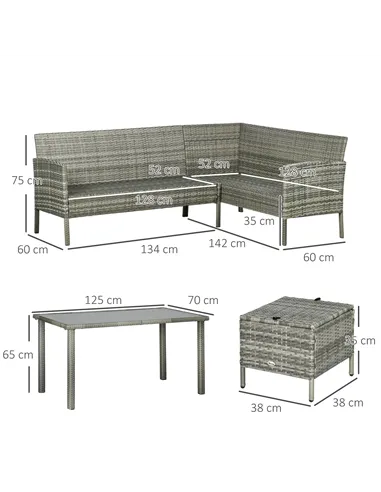 Outsunny 5 Pieces Rattan Garden Furniture Set with Dining Table, Cushions - Dark Blue