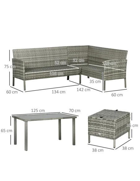 Outsunny 5 Pieces Rattan Garden Furniture Set with Dining Table, Cushions - Dark Blue