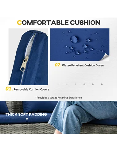 Outsunny 5 Pieces Rattan Garden Furniture Set with Dining Table, Cushions - Dark Blue