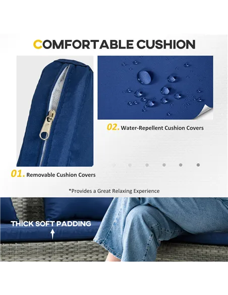 Outsunny 5 Pieces Rattan Garden Furniture Set with Dining Table, Cushions - Dark Blue