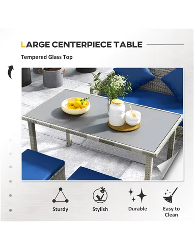 Outsunny 5 Pieces Rattan Garden Furniture Set with Dining Table, Cushions - Dark Blue