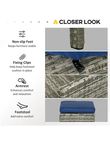 Outsunny 5 Pieces Rattan Garden Furniture Set with Dining Table, Cushions - Dark Blue