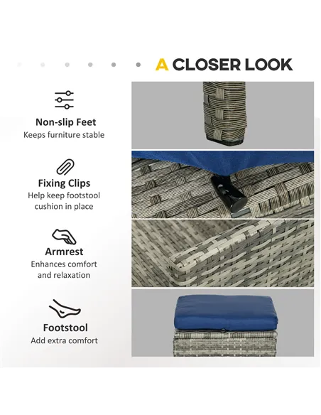 Outsunny 5 Pieces Rattan Garden Furniture Set with Dining Table, Cushions - Dark Blue