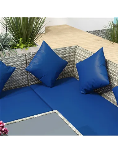 Outsunny 5 Pieces Rattan Garden Furniture Set with Dining Table, Cushions - Dark Blue