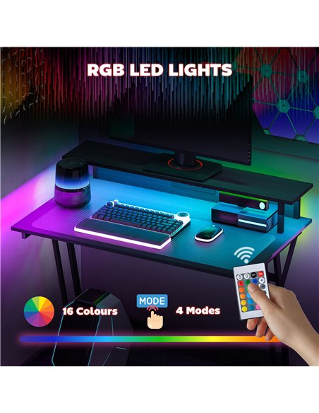 HOMCOM Two-Level LED Gaming Desk - Black