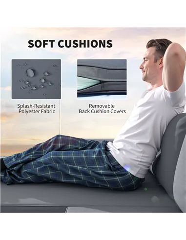 Outsunny 3 Pieces Rattan Garden Furniture Set, L Shaped Garden Conversation Chaise Lounge Furniture with Wood Top Coffee Table a