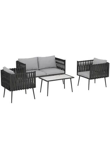 Outsunny 4-Piece Garden Furniture Set with Cushions - Light Grey