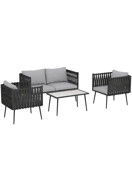 Outsunny 4-Piece Garden Furniture Set with Cushions - Light Grey