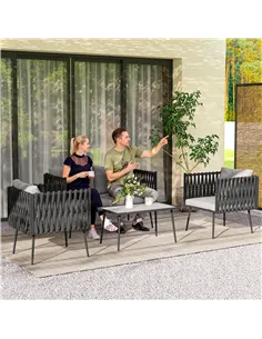 Outsunny 4-Piece Garden Furniture Set with Cushions - Light Grey 2