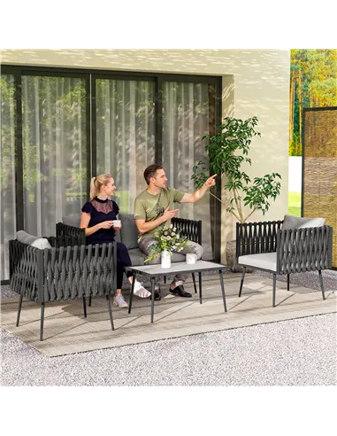 Outsunny 4-Piece Garden Furniture Set with Cushions - Light Grey
