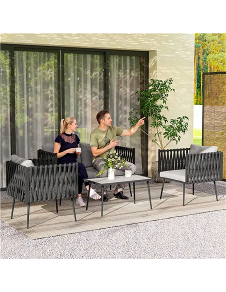 Outsunny 4-Piece Garden Furniture Set with Cushions - Light Grey