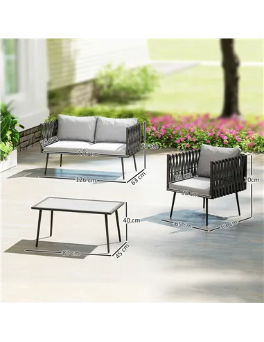 Outsunny 4-Piece Garden Furniture Set with Cushions - Light Grey