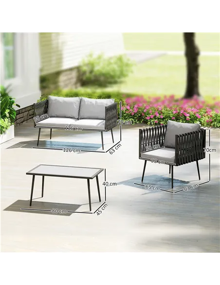 Outsunny 4-Piece Garden Furniture Set with Cushions - Light Grey