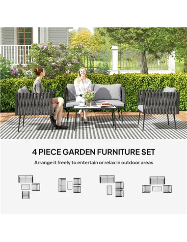 Outsunny 4-Piece Garden Furniture Set with Cushions - Light Grey