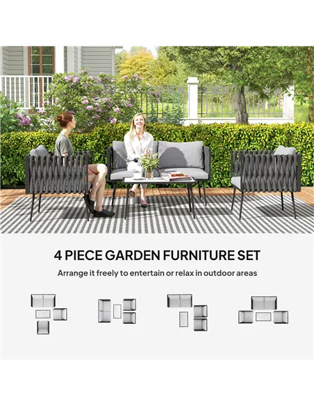 Outsunny 4-Piece Garden Furniture Set with Cushions - Light Grey