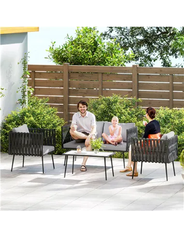 Outsunny 4-Piece Garden Furniture Set with Cushions - Light Grey