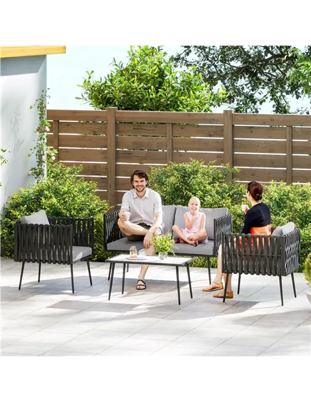 Outsunny 4-Piece Garden Furniture Set with Cushions - Light Grey