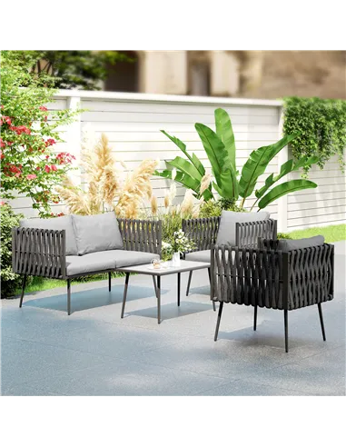 Outsunny 4-Piece Garden Furniture Set with Cushions - Light Grey