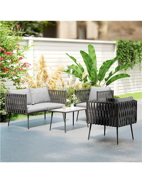 Outsunny 4-Piece Garden Furniture Set with Cushions - Light Grey