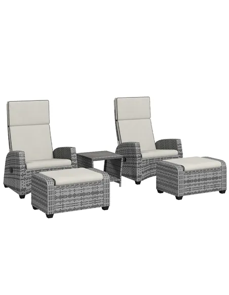 Outsunny 5-Piece Rattan Garden Furniture Set with Cushions - Grey