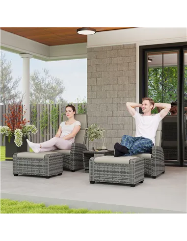 Outsunny 5-Piece Rattan Garden Furniture Set with Cushions - Grey