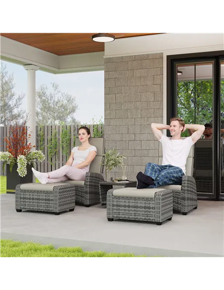 Outsunny 5-Piece Rattan Garden Furniture Set with Cushions - Grey