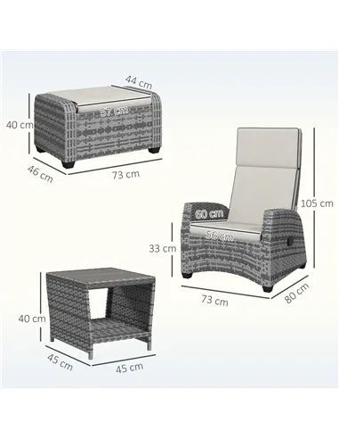 Outsunny 5-Piece Rattan Garden Furniture Set with Cushions - Grey