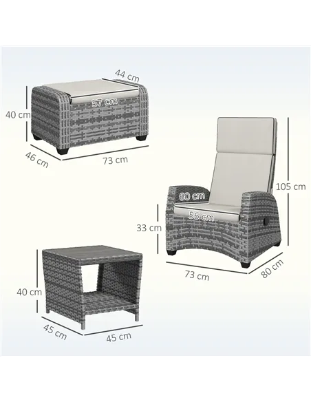 Outsunny 5-Piece Rattan Garden Furniture Set with Cushions - Grey