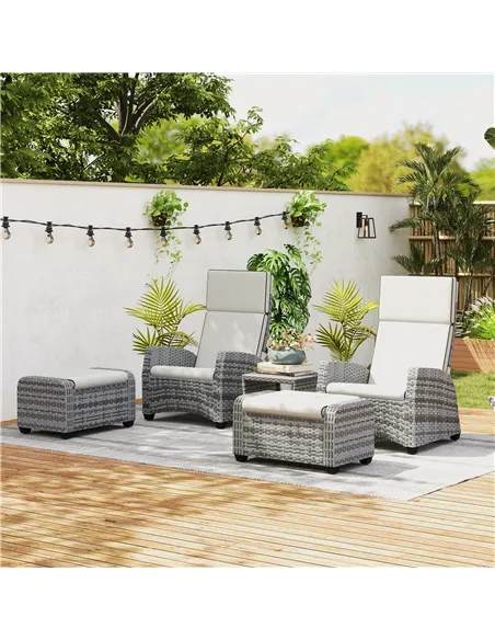 Outsunny 5-Piece Rattan Garden Furniture Set with Cushions - Grey