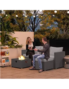Outsunny Five Piece Rattan Garden Furniture Set with Gas Fire Pit Table and Footstool - Grey 2