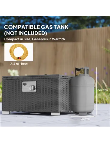 Outsunny Five Piece Rattan Garden Furniture Set with Gas Fire Pit Table and Footstool - Grey