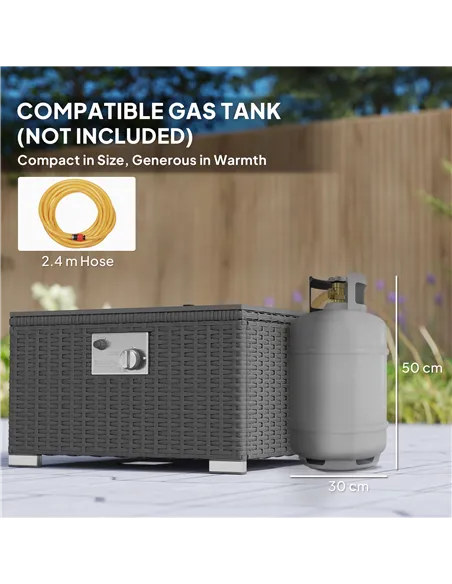 Outsunny Five Piece Rattan Garden Furniture Set with Gas Fire Pit Table and Footstool - Grey