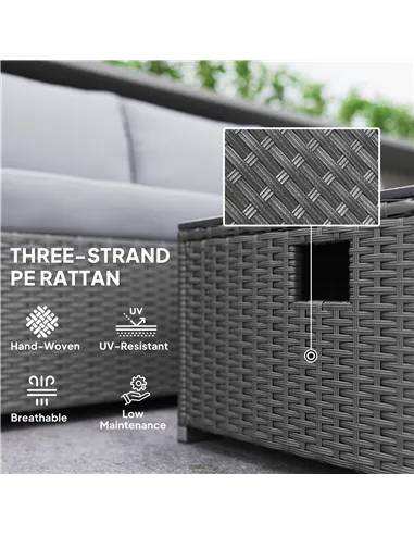 Outsunny Five Piece Rattan Garden Furniture Set with Gas Fire Pit Table and Footstool - Grey