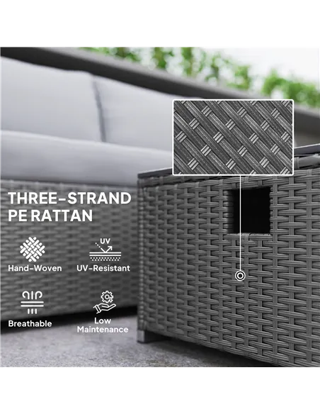 Outsunny Five Piece Rattan Garden Furniture Set with Gas Fire Pit Table and Footstool - Grey