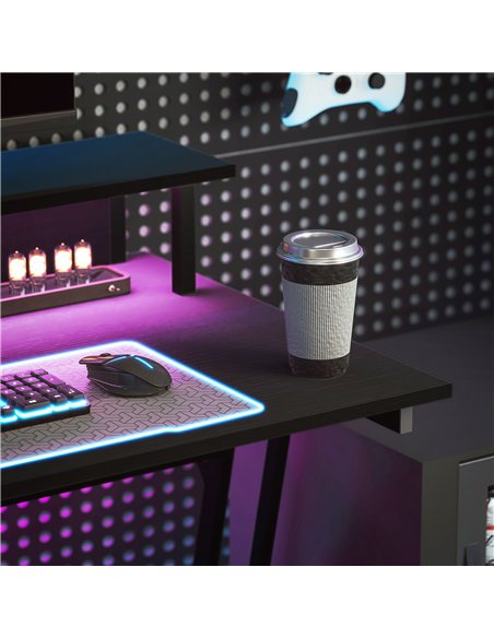 HOMCOM Two-Level LED Gaming Desk - Black