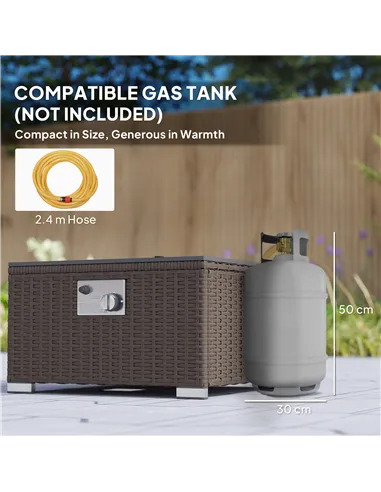 Outsunny Five Piece Rattan Garden Furniture Set with Gas Fire Pit Table and Footstool - Brown and Cream White