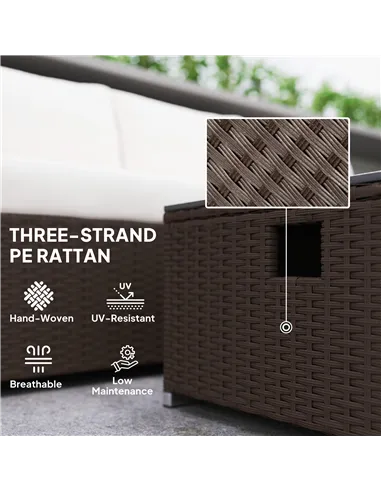 Outsunny Five Piece Rattan Garden Furniture Set with Gas Fire Pit Table and Footstool - Brown and Cream White