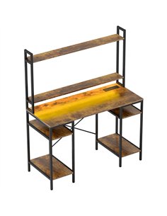 HOMCOM Computer Desk with Power Outlets and LED Lights, Home Office Desk with Monitor Stand, 2 CPU Stands and Storage Shelves, S