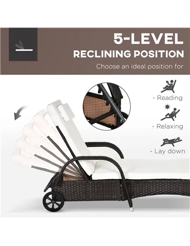 Outsunny 3 Pieces PE Rattan Patio Lounge Chair Set, Outdoor Recliner Lounge Chairs with Wheels, for Outside with Cushions, Headr