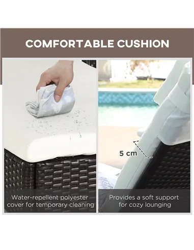 Outsunny 3 Pieces PE Rattan Patio Lounge Chair Set, Outdoor Recliner Lounge Chairs with Wheels, for Outside with Cushions, Headr