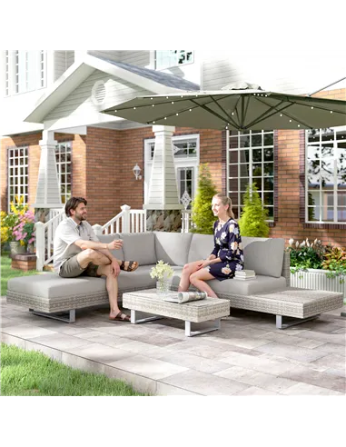 Outsunny Three-Piece Corner Rattan Set, with Glass Tables