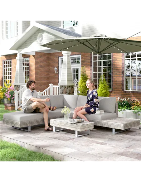 Outsunny Three-Piece Corner Rattan Set, with Glass Tables