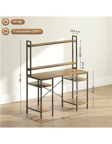 HOMCOM Computer Desk with Power Outlets and LED Lights, Home Office Desk with Monitor Stand, 2 CPU Stands and Storage Shelves, S