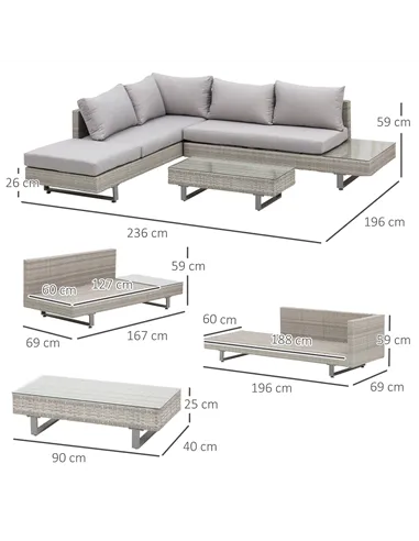 Outsunny Three-Piece Corner Rattan Set, with Glass Tables