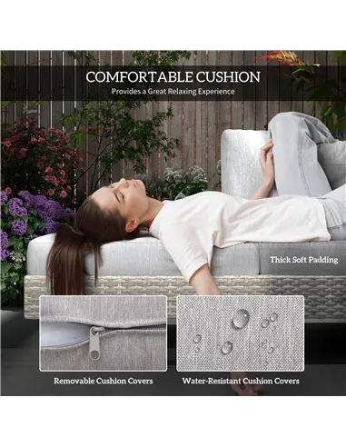 Outsunny Three-Piece Corner Rattan Set, with Glass Tables