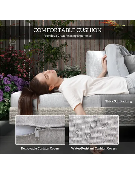 Outsunny Three-Piece Corner Rattan Set, with Glass Tables